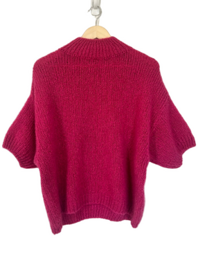 Italian Pink Knit Cowl Neck Short Sleeve Sweater Simmons Mohair Wool Oversized
